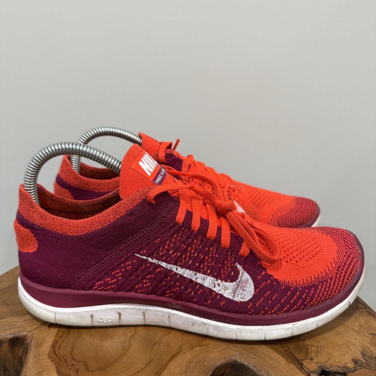 Nike Free Flyknit Women's Size Running Shoes Fire Red Burgundy