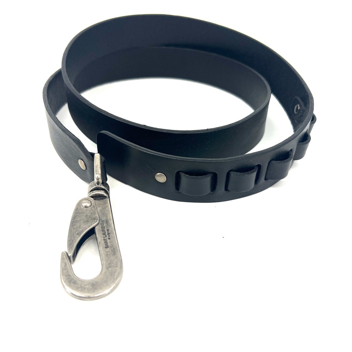 SAINT LAURENT YSL Belt Mens Size 105 / 42 Black Hook Latch Leather