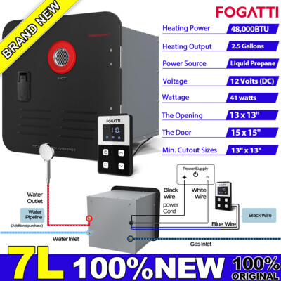  2.5 GPM 48,000 BTU RV Tankless Water Heater Propane Instant Hot w/ 15''x15'' Door