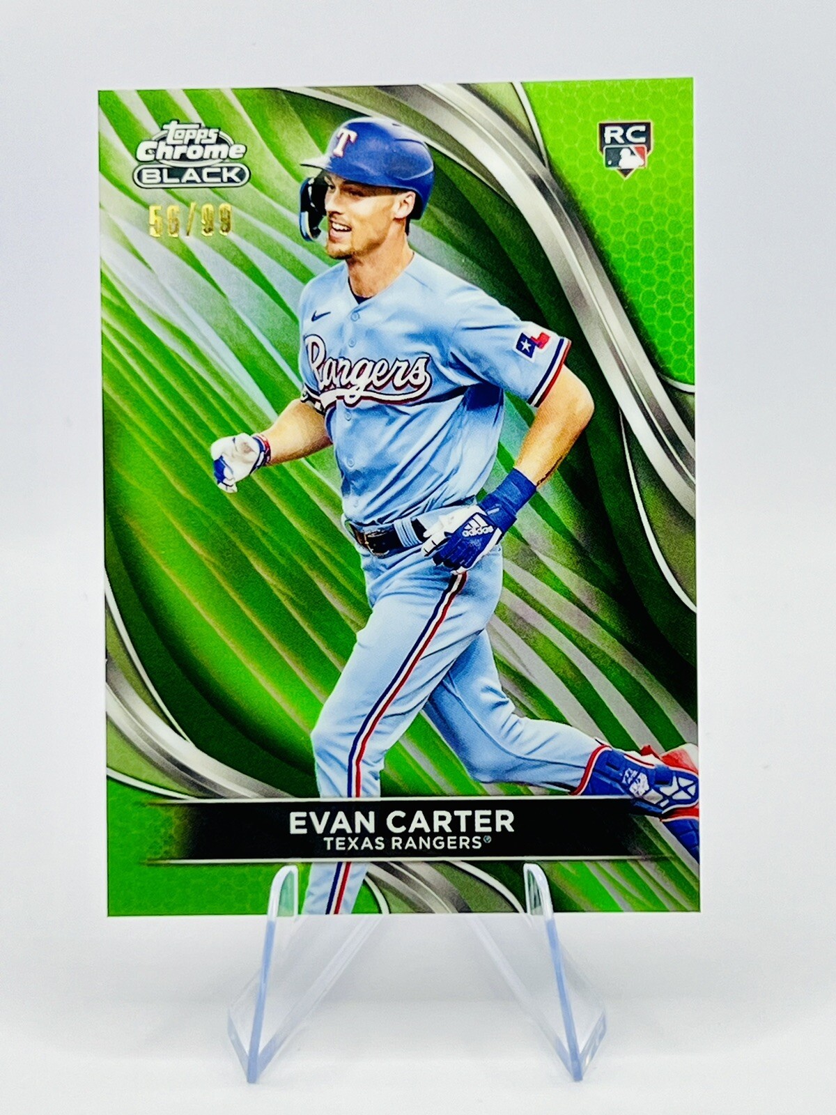 2024 Topps Chrome Black - Green Refractor /99 #83 Evan Carter (RC) - Rangers