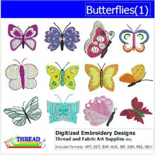 Embroidery Design Set - Butterflies(1) - 12 Designs - 9 Formats - USB Stick