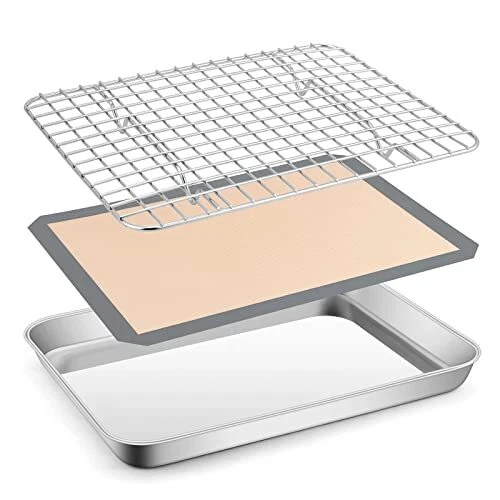 10 Inch Stainless Steel Baking Sheet Cookie Toast Oven Tray with Cooling Rack
Opens in a new window