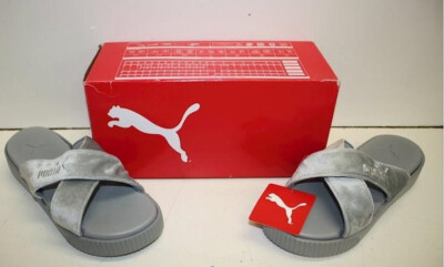 Puma Slide Sandals ~ Velvet Platform Quarry Gray ~ SIze 9 1/2  NIB #3806750