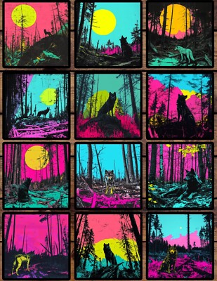Neon Wolf Die Cut Vinyl Stickers Set Scrapbooking Laptop Waterbottle