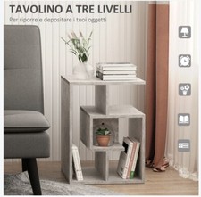 Mobiletto Libreria a 3 livelli in Legno Grigio Effetto Cemento 45x40x55cm