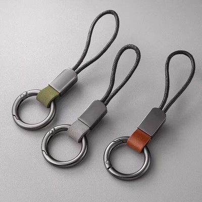 Genuine Leather Key Chains For Men Women Car Keychain Lanyard Cotton Rope Strap