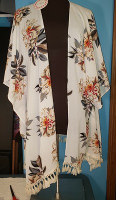 Kimono Cardigan Blanc Brodé - Taille 1XL (Plus Size) - Occasion En Très Bon état