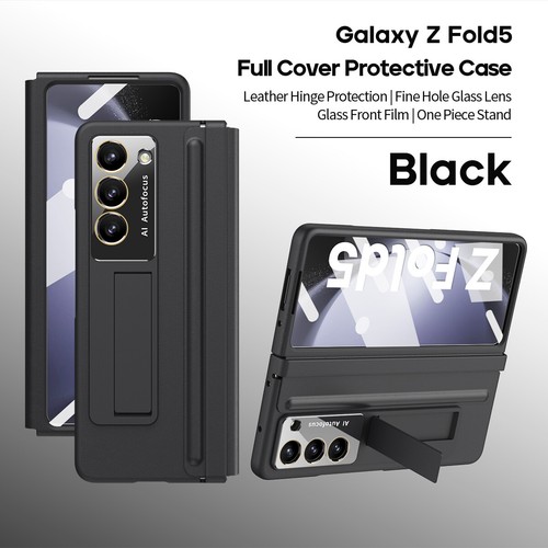 Leather Hinge Case with Glass Screen Kickstand For Samsung Galaxy Z Fold 5 4 3 2 - Picture 12 of 59