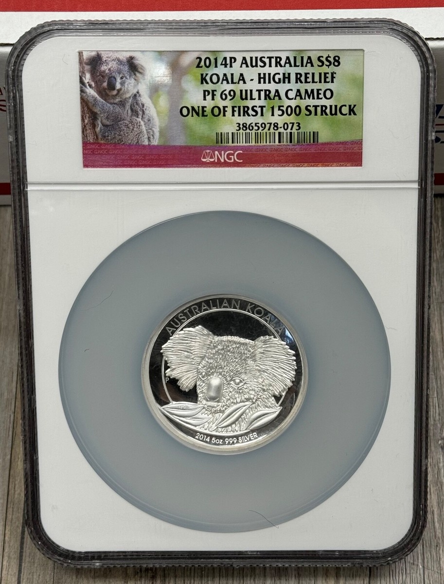 ☆【掘り出し物】☆『コアラ50セント銀貨』　PF69ULTRA CAMEO 2014 P Australia $8 Koala NGC PF 69 Ultra Cameo 5ozt. .999 Fine