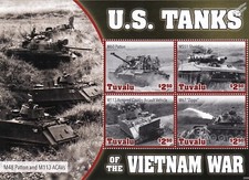 US TANKS of the VIETNAM WAR M67/M551/M113/M60 Patton Stamp Sheet (2020 Tuvalu)