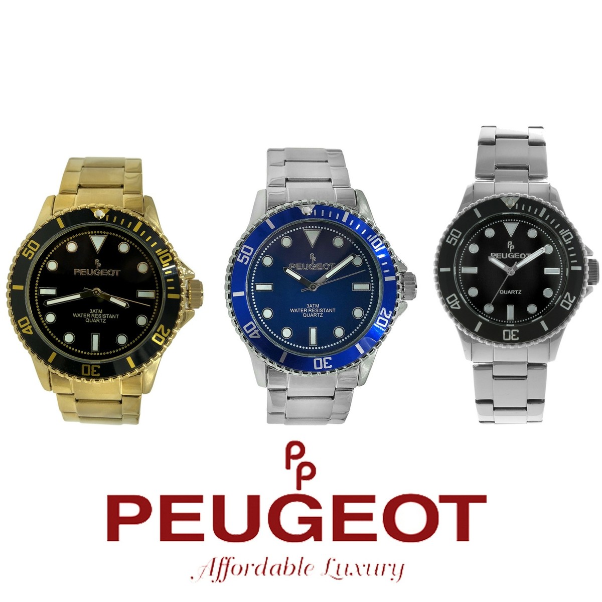 Yellow Peugeot Gold Watch Black Face Mens Peugeot Men Sports Watch