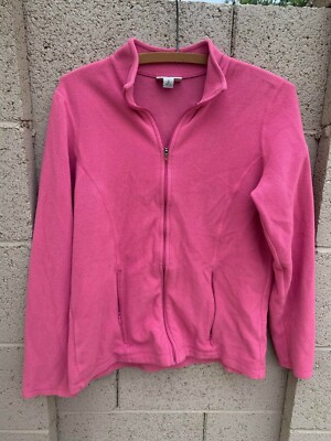 LL BEAN WOMENS Zip Up Fleece JACKET SMALL PINK LONG SLEEVE w Pockets