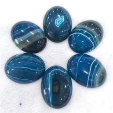6pcs Natural Blue Stripe Agate Oval CAB CABOCHON Beads Jewelry Making 30x40mm