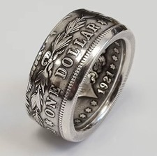 1921 Morgan Silver Dollar Coin Ring Size 10 Hand-crafted Silver