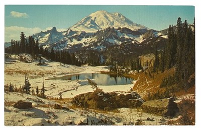 Vintage Postcard ~ Mount Rainier & Tipsoo Lake Chinook Pass ~ Washington WA