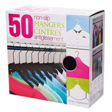 50 x Adult Coat Hangers Clothes Flocked Non-Slip Velvet Grip Space Saving Black