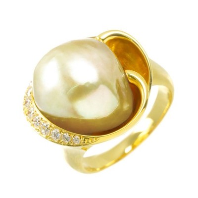 MIKIMOTO South Sea pearl Diamond Ring 18K YG 750 size7.75-8(US) 90309396