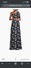 SACHIN & BABI Navy Petal Floral One Shoulder Bow Chelsea Maxi Gown Dress Size 12