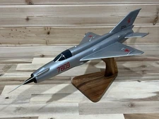 Hand Crafted Mahogany Wood MIG 21 18” Table Top Model Jet NEW Damaged Read!