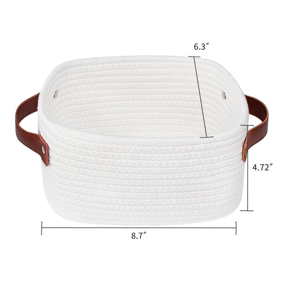 Pequeña cesta de almacenamiento, mini cestas con asa, linda cesta tejida de algodón Foto 2 de 4