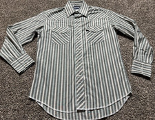 Vintage Wrangler Pearl Snap Western Striped Mens Green Shirt 15 X 34 Medium