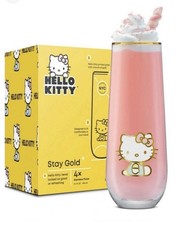 JoyJolt Hello Kitty Stay Gold Stemless Flutes, 9.4oz Drinking Large, Clear NWT