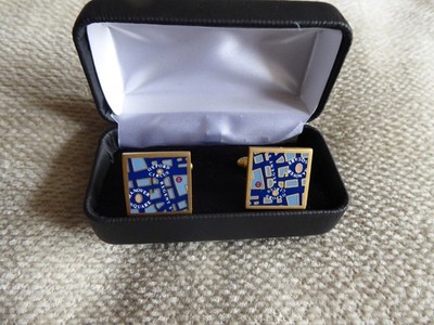PAIR OF CUFFLINKS ...Map design of Oxford Street on Blue enamel