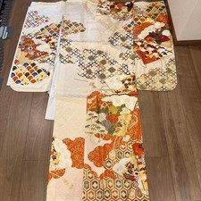 Kimono Coming of Age Ceremony Furisode Beige Orange Yamato Used