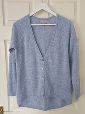 Pure Collection 100% Kaschmir Strickjacke Gr. 14 blau längerer Rücken Langarm 