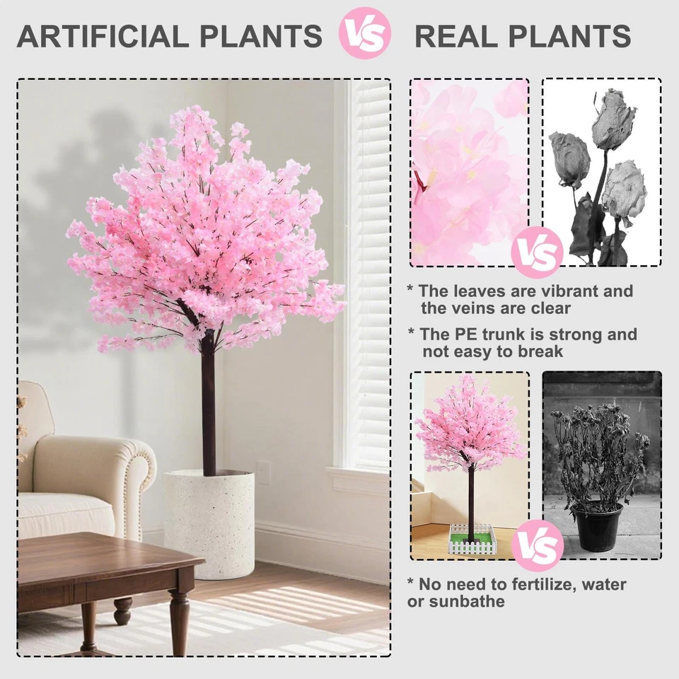 Árbol artificial flor de cerezo de 4,9/5,9 pies para decoración interior/exterior oficina en casa Foto 4 de 4