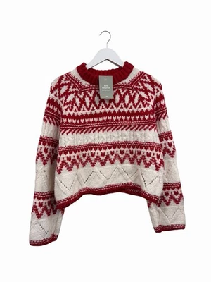 H&M Knitted Jumper Thick Cropped Red White Size S 8 10 RRP £27.99 - Image 1 of 4