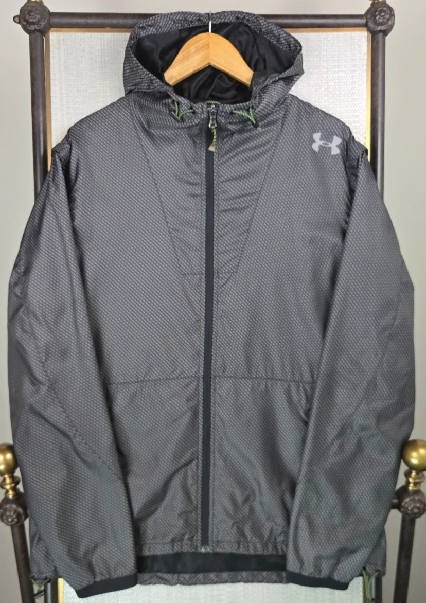 UNDER ARMOUR Mens Large Zip Off Sleeve Hooded Jacket Vest Combo Silver UA