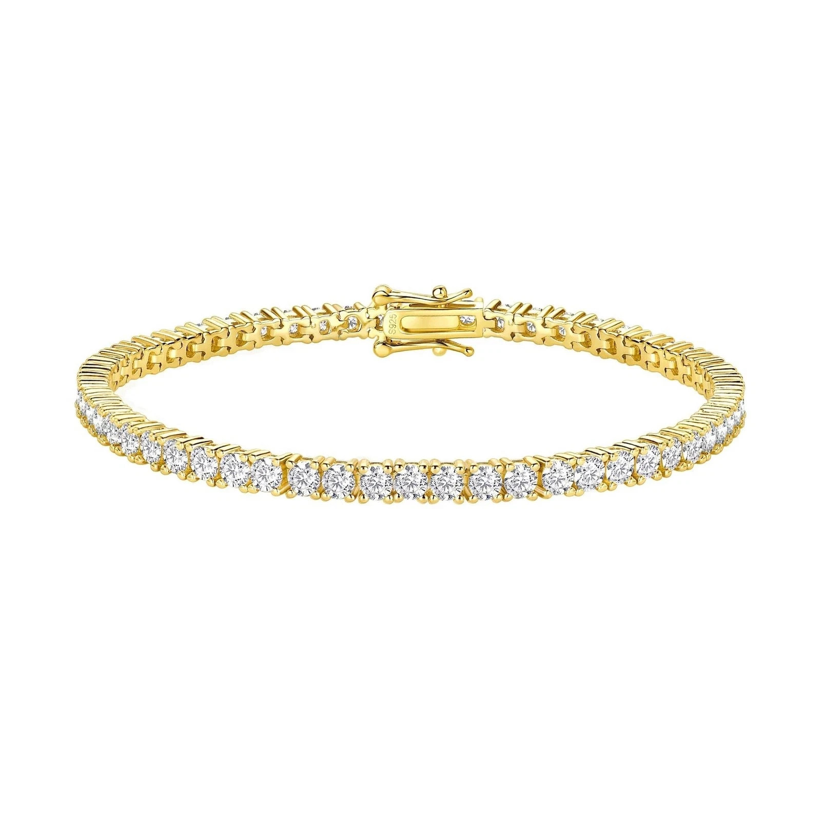 Certified Moissanite Round Cut 2.00 Ct Tennis Bracelet 14K Yellow Gold Plated