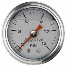 Autometer Fuel Pressure Gauge 1.5in Liquid Filled Mechanical 0-15 Psi - Silver
