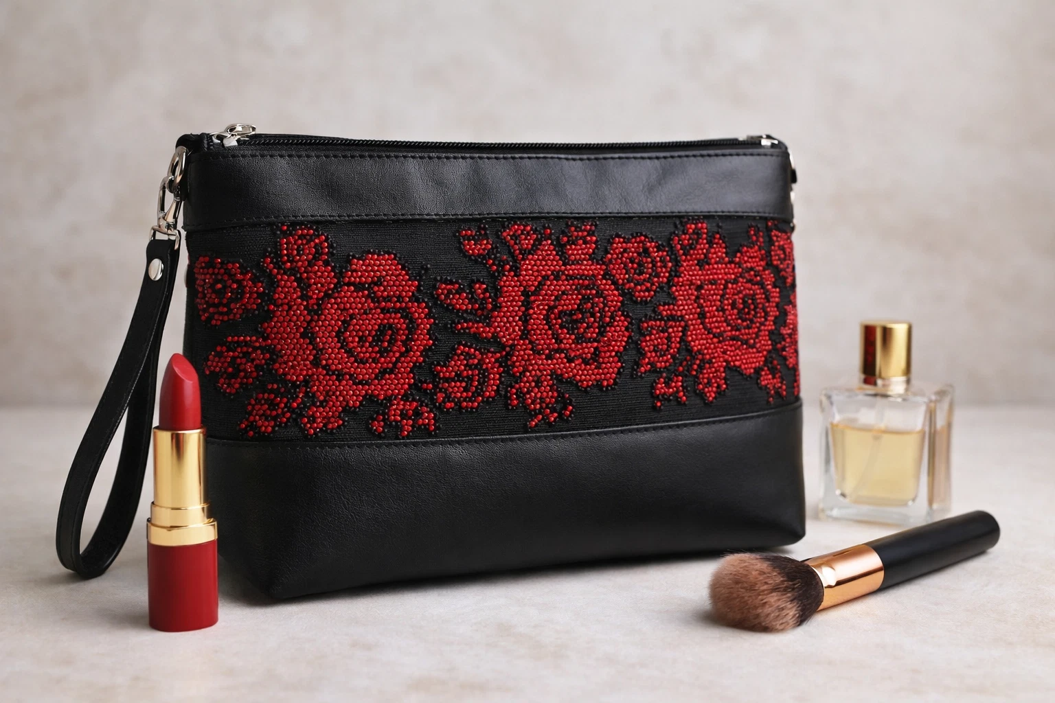 Elegant cosmetic bag with embroidery