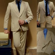 Beige Men's Suits Business 2Pcs Formal Tuxedos Slim Fit Jacket Dinner Party Coat