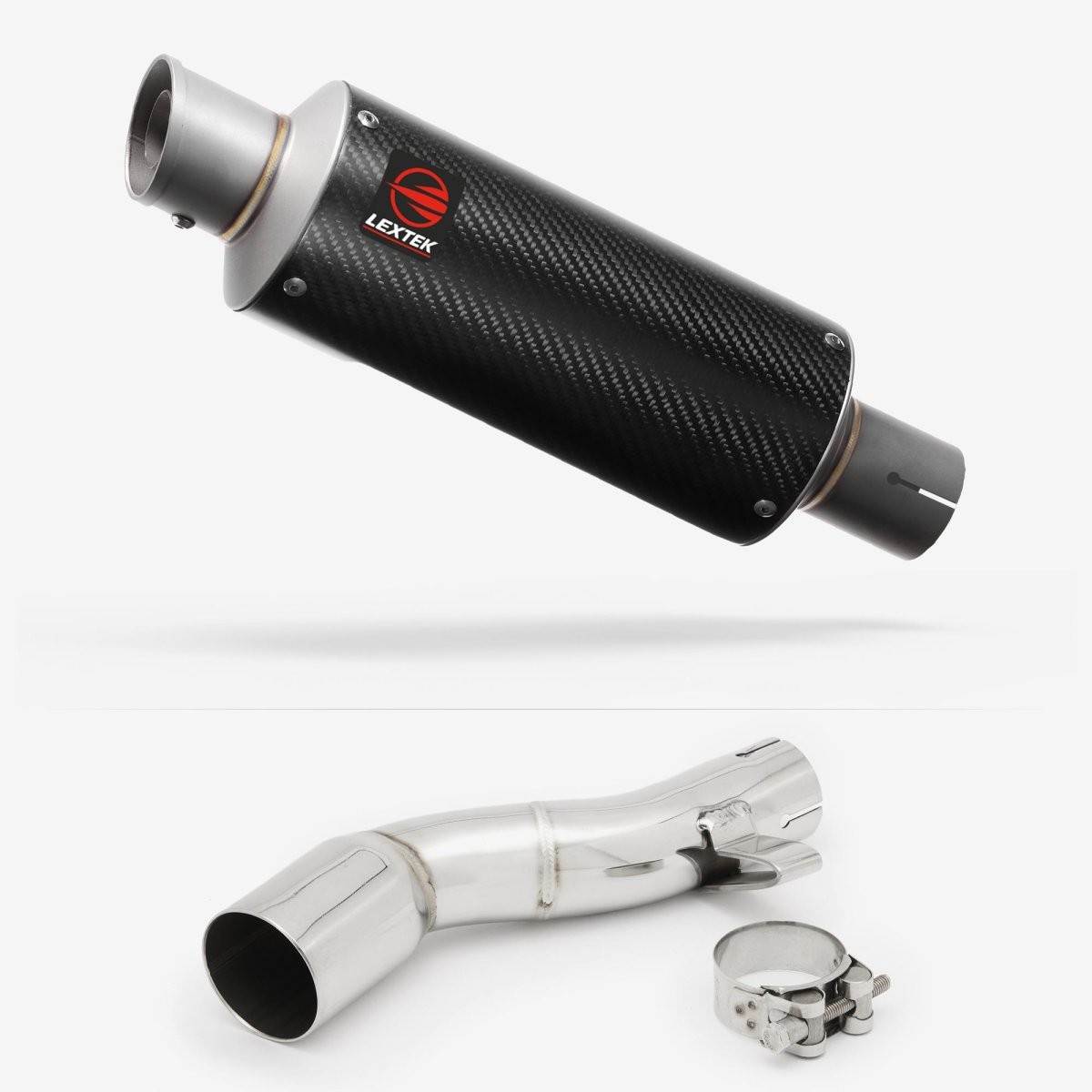 Lextek Carbon Fibre GP8C 240mm Exhaust with Link Pipe Silencer Polished Rear
