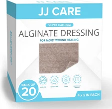 Silver Calcium Alginate Wound Dressing (Pack of 20) 4X5, Silver Alginate Wound D
