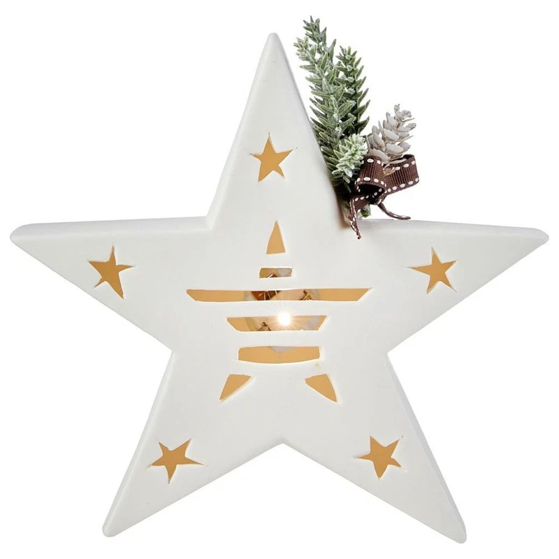 Stella Natalizia Ceramica con LED Luce Calda Evviva 18,5x5x17 cm Decorazione, fotografia 4 di 9