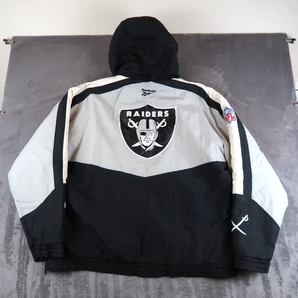 Vintage Reebok Pro Line Raiders Jacket Men XL XLarge Quilt Lined Hooded Pullover - Image 2 of 4