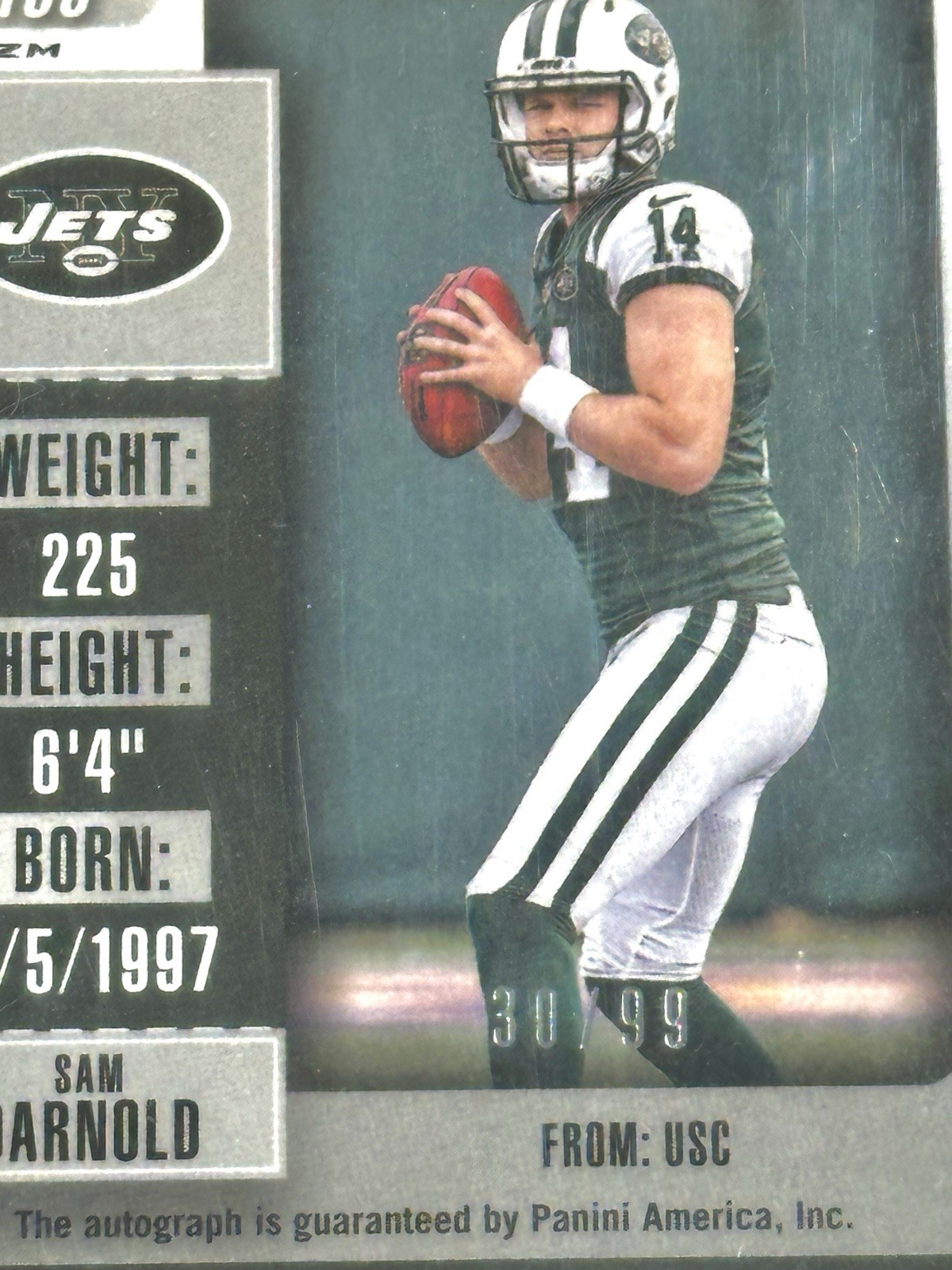 2018 CONT. OPTIC SAM DARNOLD Rookie TKT-RED-ON CARD AUTO RC #/99 PSA 10 - POP 10 view 3