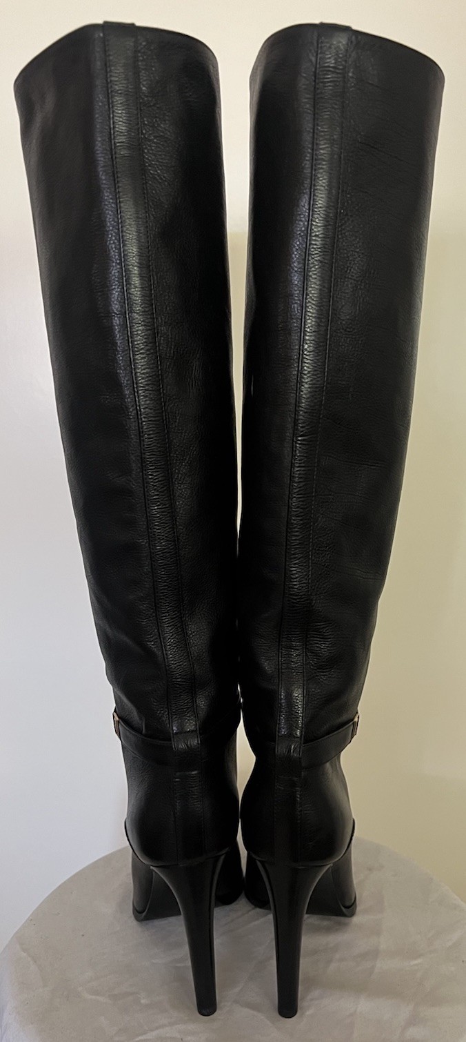 Stivali Saint Laurent YSL DIANE 100 39 pelle nera tacco alto al ginocchio $1795