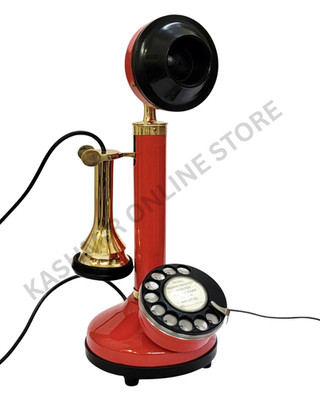 Antique Style Red Candlestick Telephone Classic Rotary Dial Fully Working Phone.