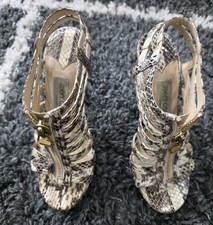 Jimmy Choo Snakeskin Heels Strappy Sandals Front Zip Python 37/6.5