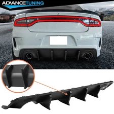 For 20-23 Dodge Charger Widebody IKON V3 Matte Black Rear Diffuser Shark Fin PP