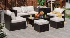 Patiojoy Patio 8PCS Rattan Furniture Set Space-Saving Storage Cushion Off White