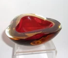 Vintage 5.5" MCM Murano Glass Amber & Red Sommerso Geode Bowl