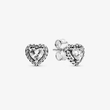 Authentic PANDORA Elevated Heart Stud CZ Earrings, Silver 925, NEW w/ BOX