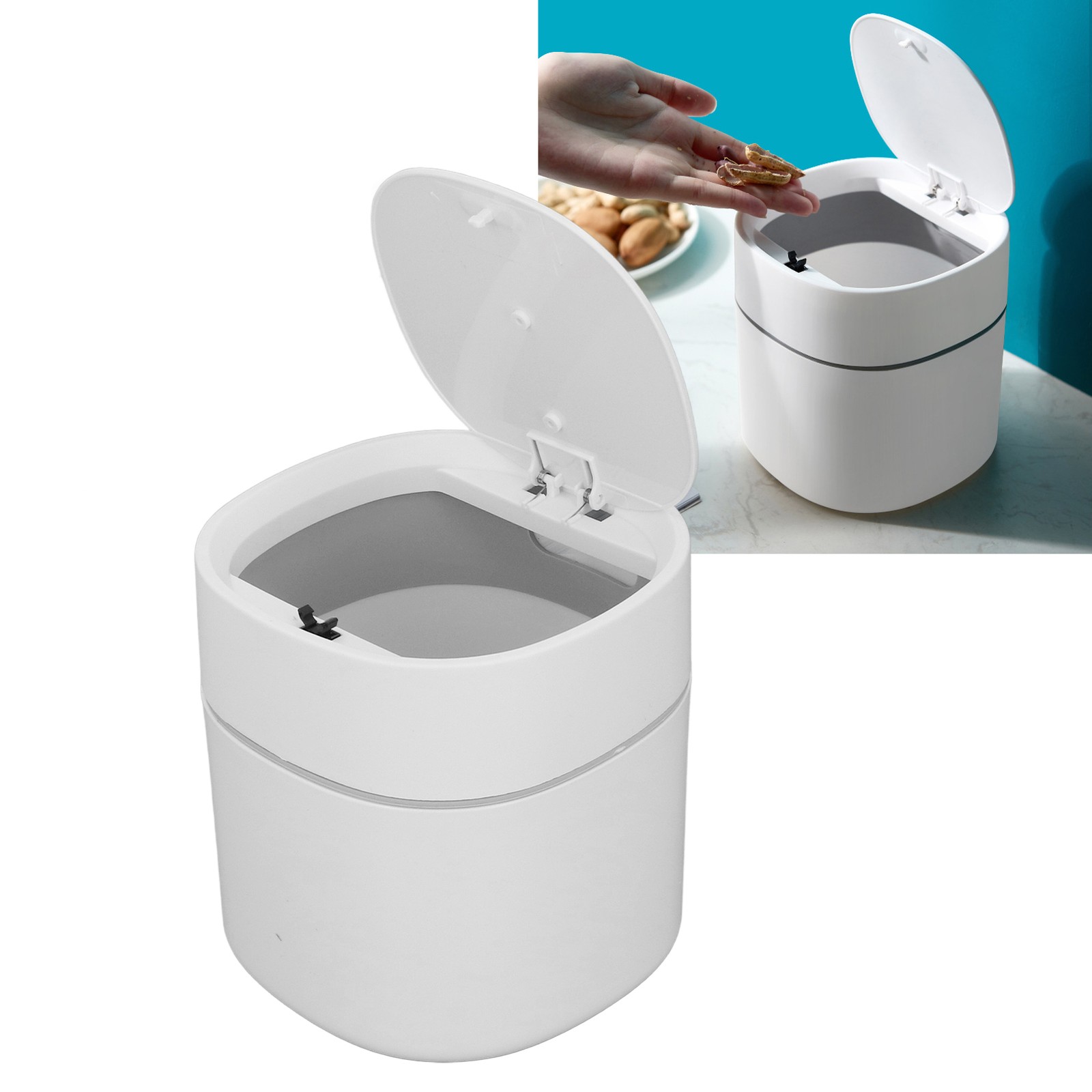 Mini Desktop Trash Can Trash Can With Lid Debris Storage Cleaning Can White