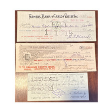 Farmers Bank Carson Valley (1914) Dana Co (1925) Wells Fargo (1961) Checks x3
